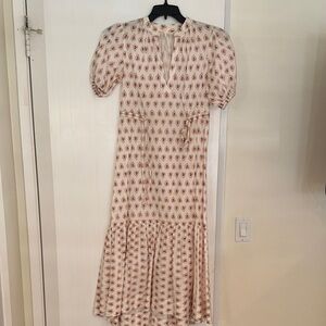 Cream Maxi Dress with Rust Paisley Print and Puff Sleeves